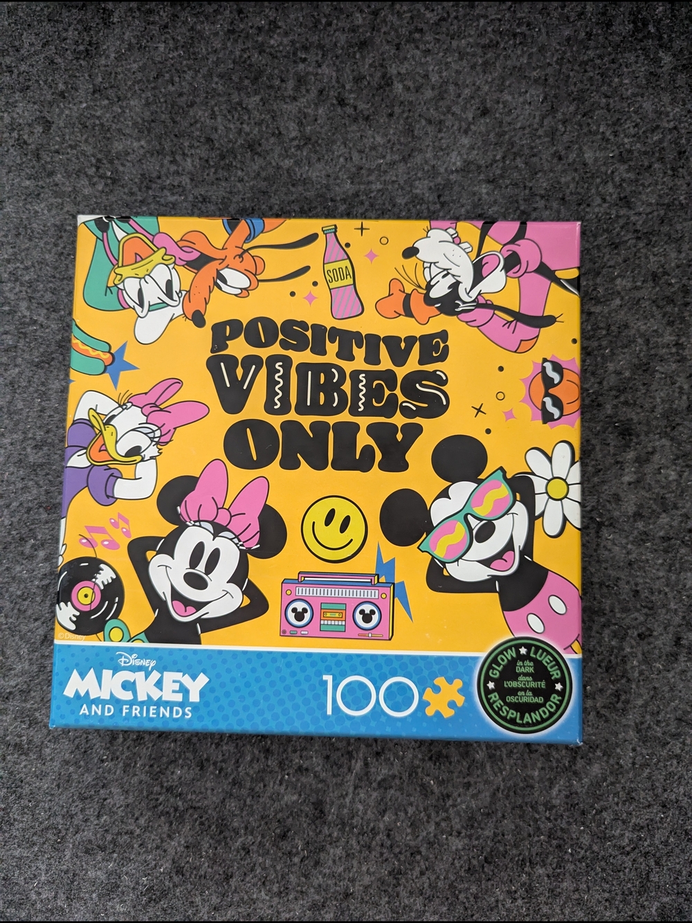 Glow In The Dark Disney Mickey & Friends "Positive Vibes Only" 100-Piece Puzzle